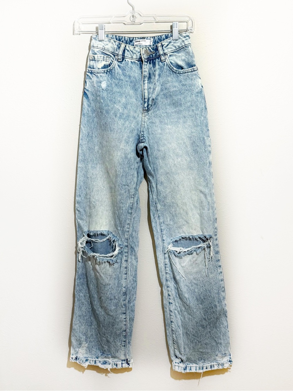 Garage Acid Wash Wide Leg Distressed Torn Knees Jeans High Rise